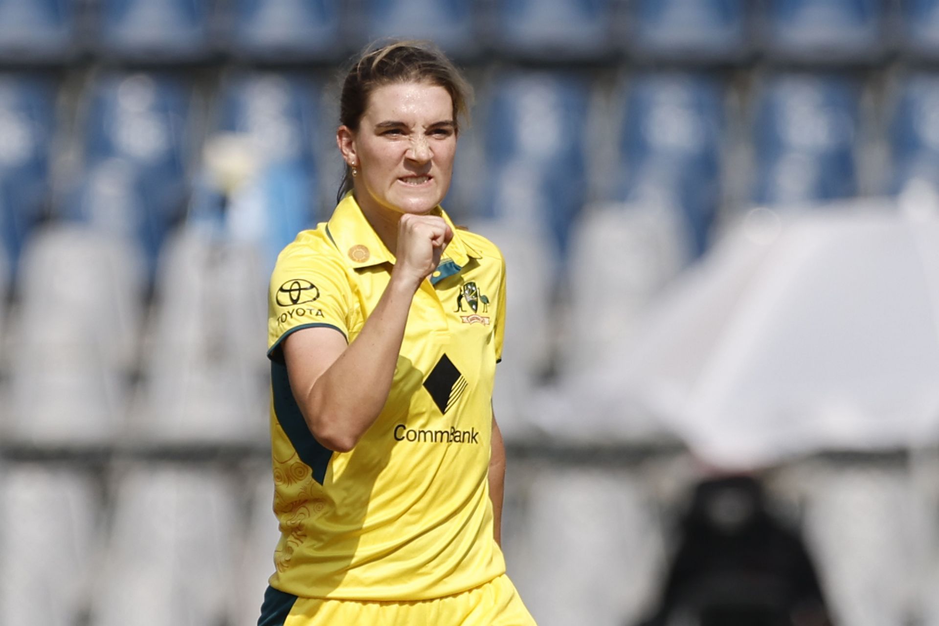 Annabel Sutherland celebrates: India v Australia - Women&#039;s ODI: Game 1