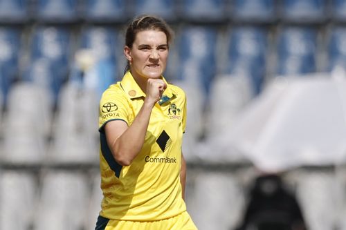 Annabel Sutherland celebrates: India v Australia - Women's ODI: Game 1