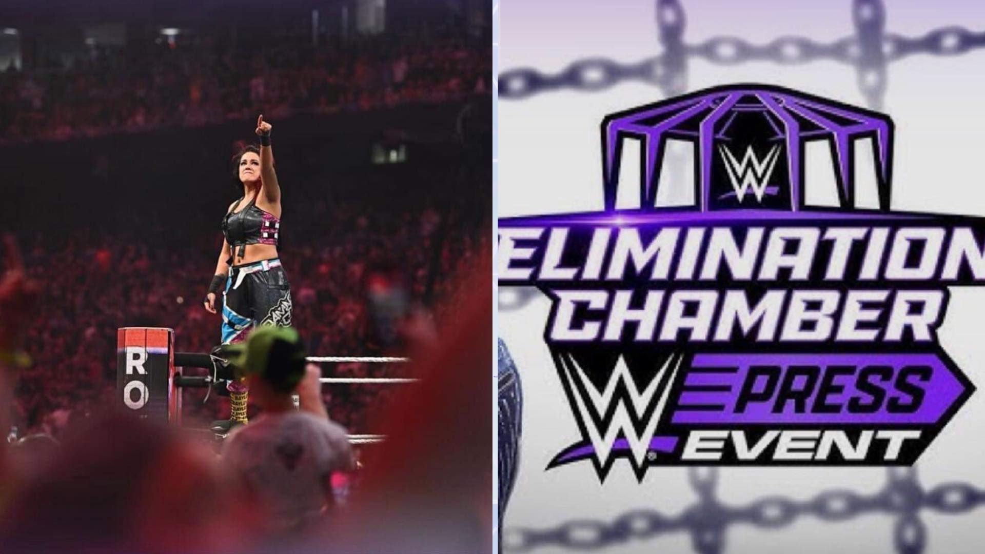 Bayley reacts as WWE fans take over Elimination Chamber Press Event ...