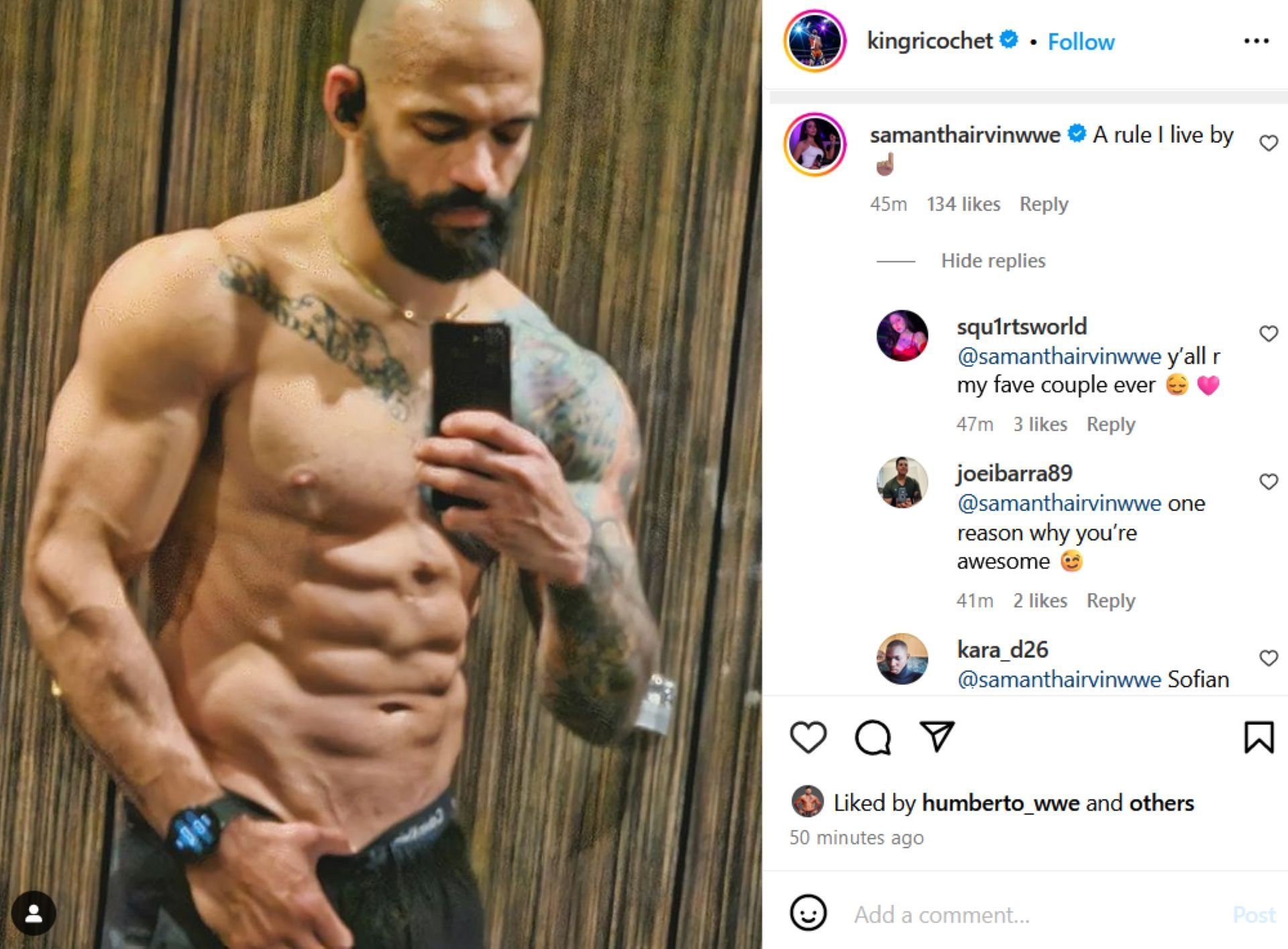 Screenshot of Samantha Irvin&#039;s comment to Ricochet on Instagram