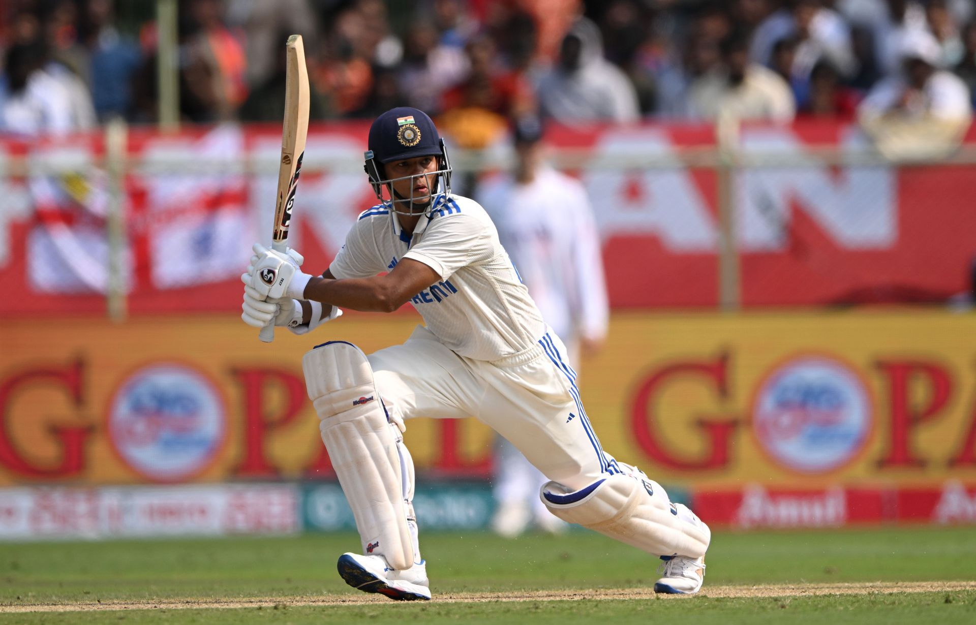 Jaiswal plays a square cut during his brilliant double century. (Pic: Getty)