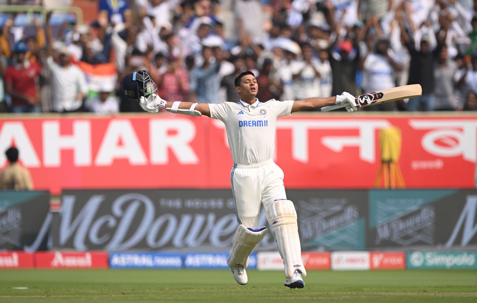 Yashasvi Jaiswal celebrates: India vs England - 2nd Test Match: Day Two
