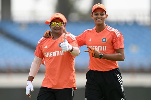 Sarfaraz Khan and Yashasvi Jaiswal during India's Net Session