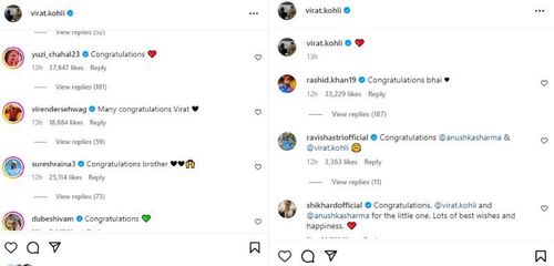 A number of cricketers shared wishes for Virushka on Instagram.