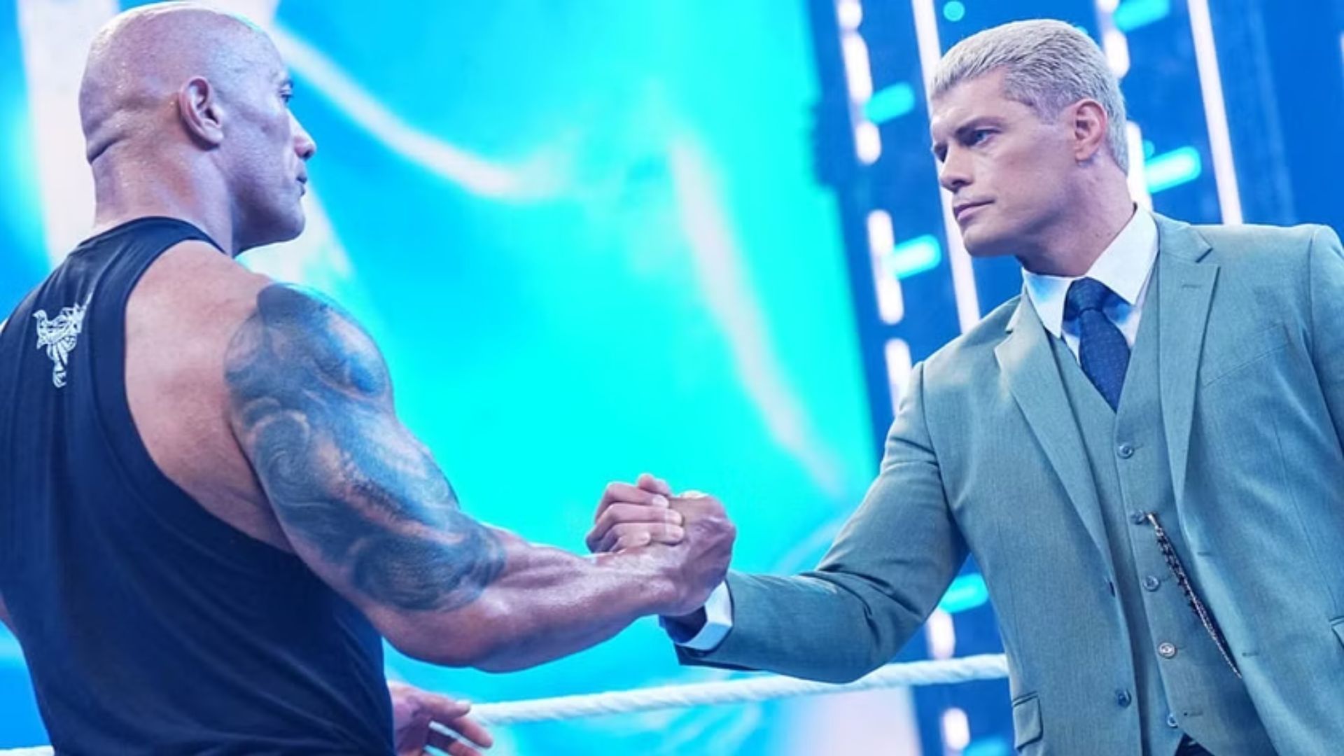 Cody Rhodes and The Rock share an awkward handshake on SmackDown