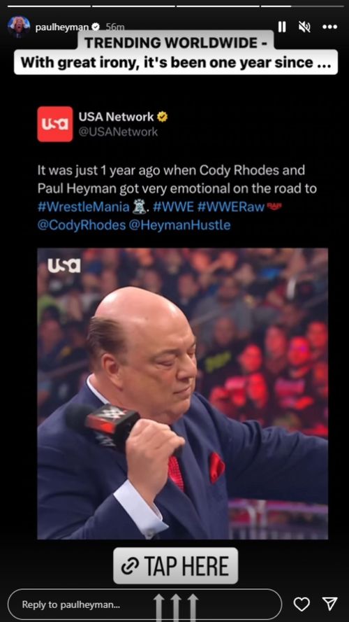 A screengrab of Paul Heyman's Instagram story.