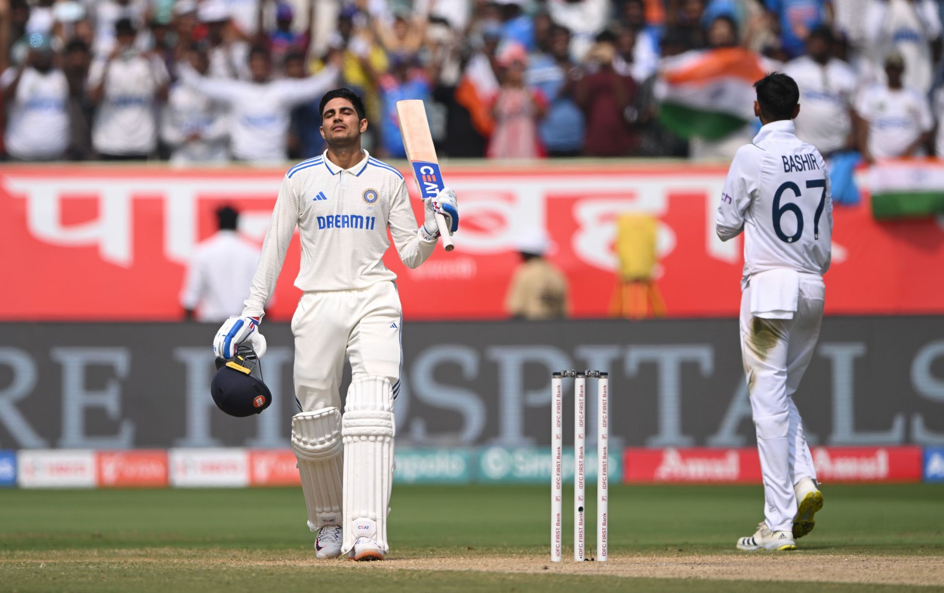 Shubman Gill had a muted celebration after reaching his century. [P/C: Getty]