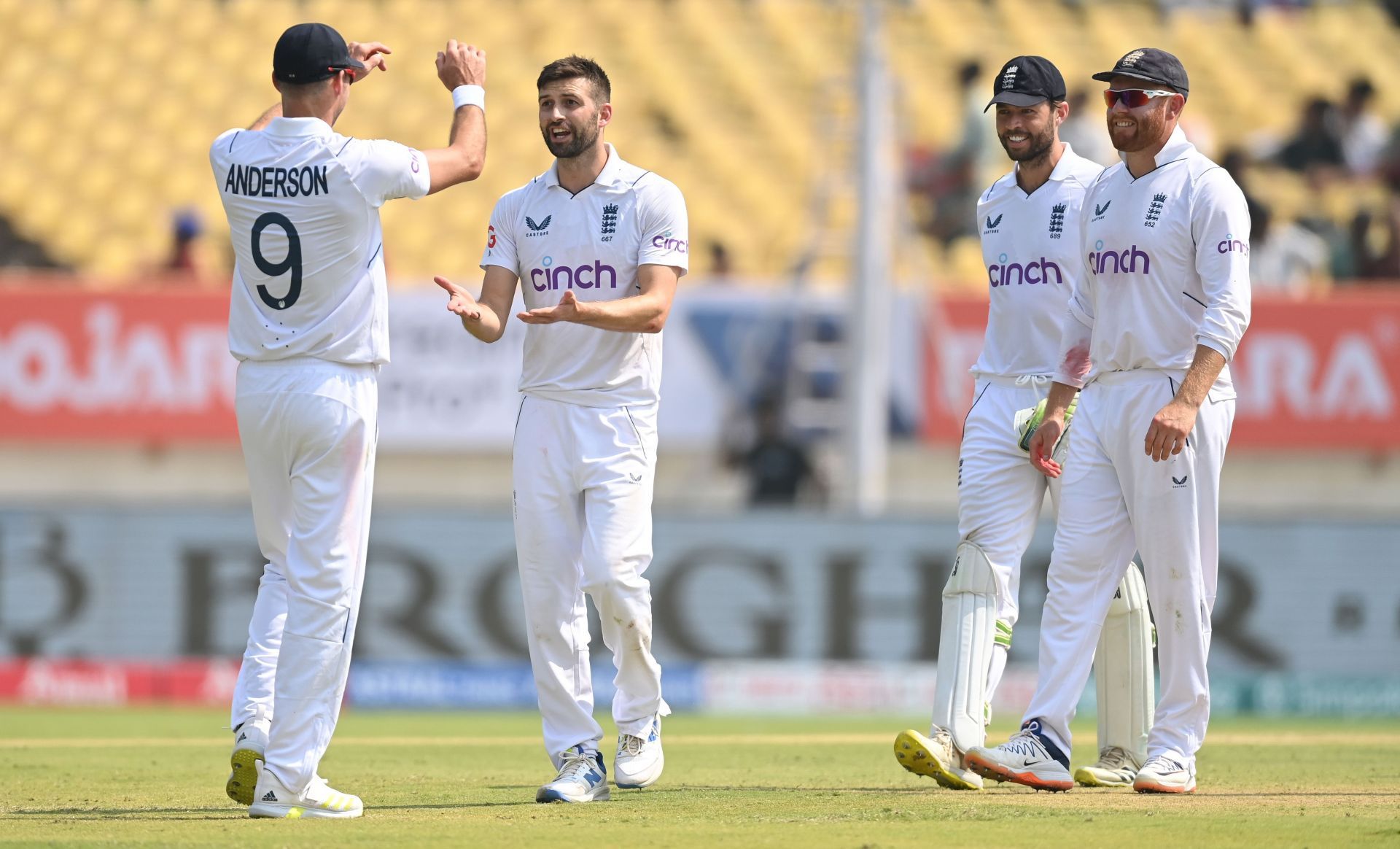 Mark Wood celebrating an Indian wicket in the ongoing series.