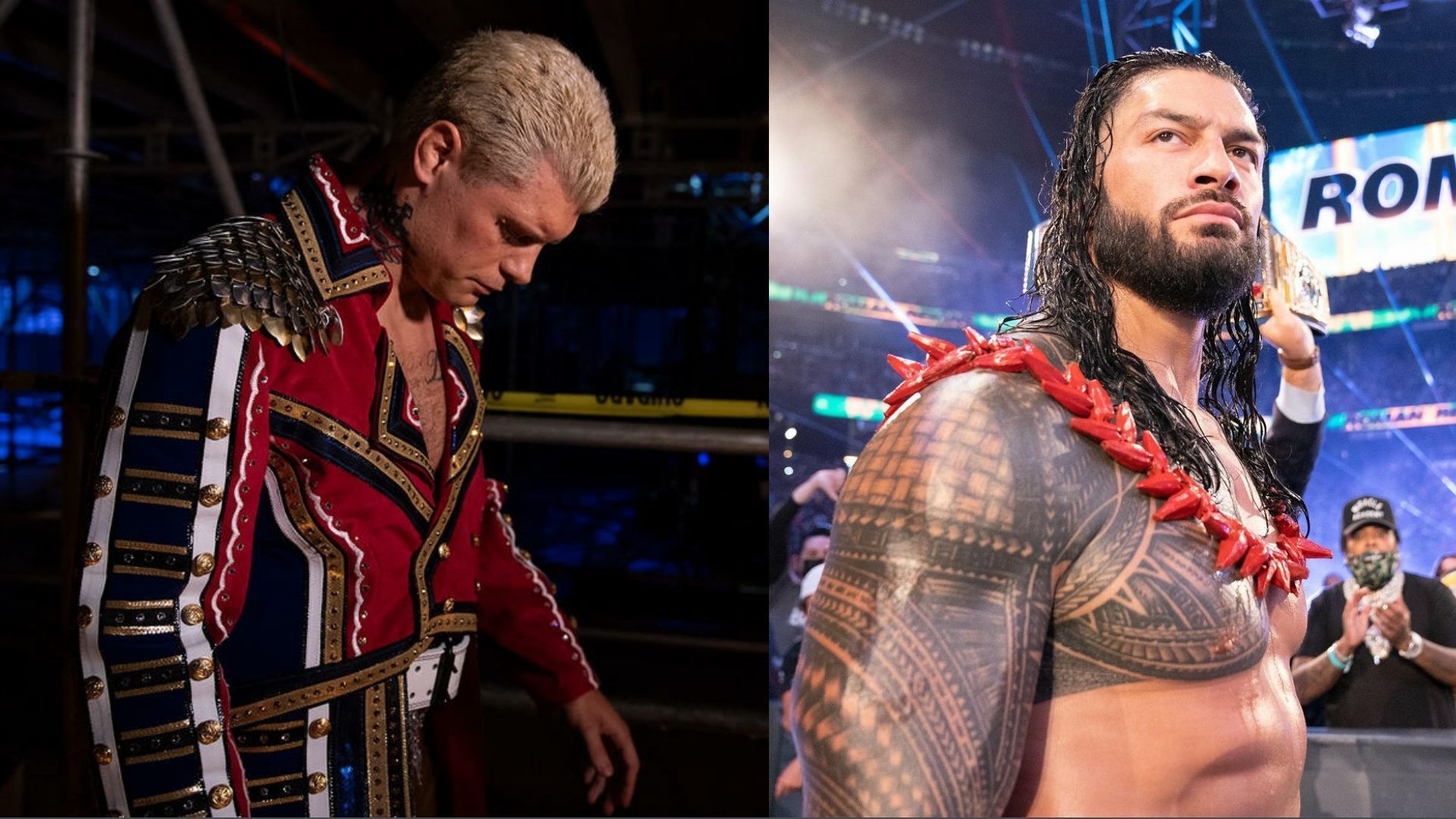 Cody Rhodes (left); Roman Reigns (right)