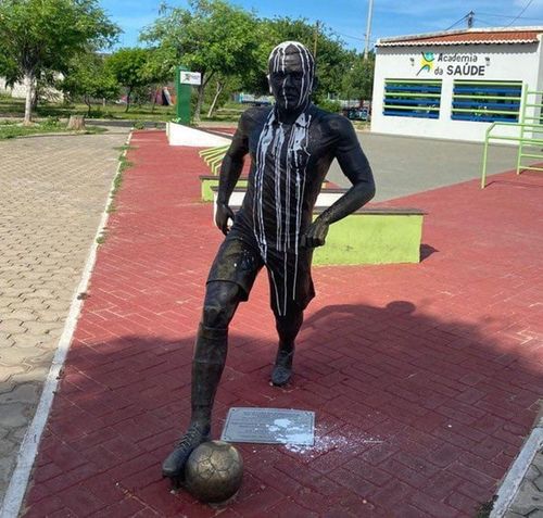 Dani Alves' disfigured statue in Juazeiro, Brazil