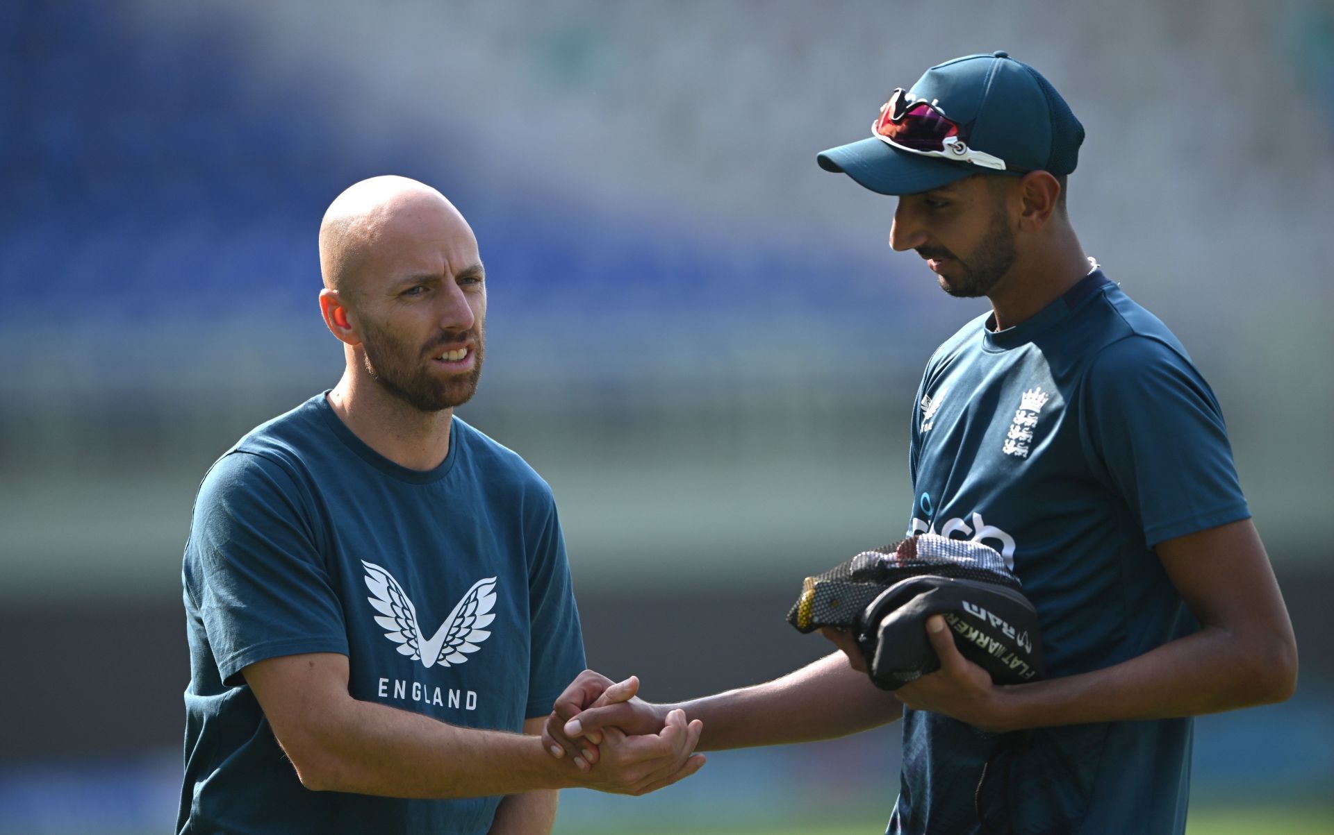 EJack Leach and Shoaib Bashir during a training session