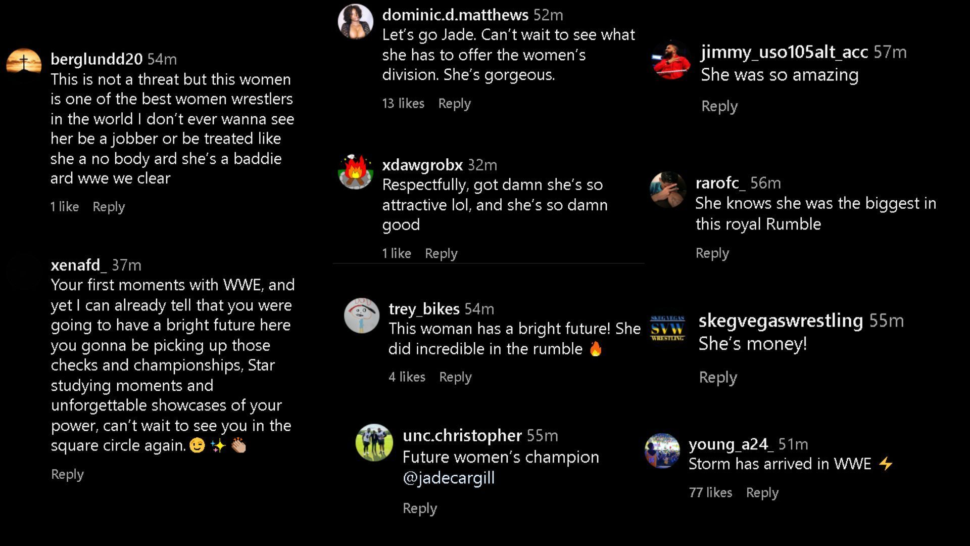 A screengrab of reactions on the Instagram post.