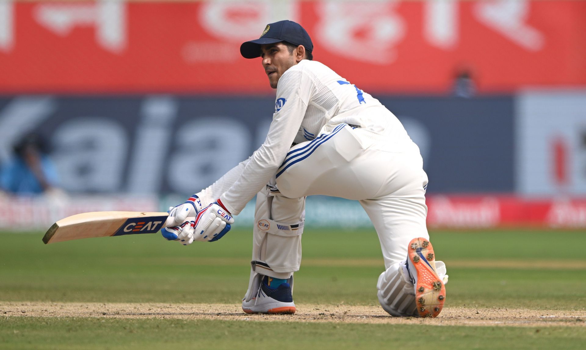 Shubman Gill sweeps: India v England - 2nd Test Match: Day Three