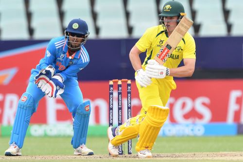 Harry Dixon during India v Australia: Final - ICC U19 Men's Cricket World Cup 2024