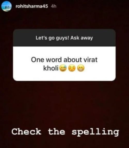 A screen grab of Rohit Sharma’s reply to a fan query.