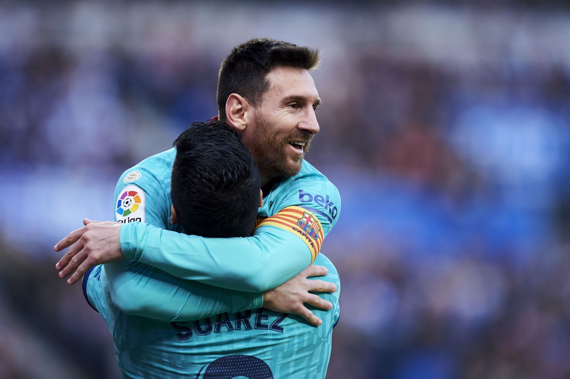 Lionel Messi (facing) and Luis Suarez have teamed up at Inter Miami.