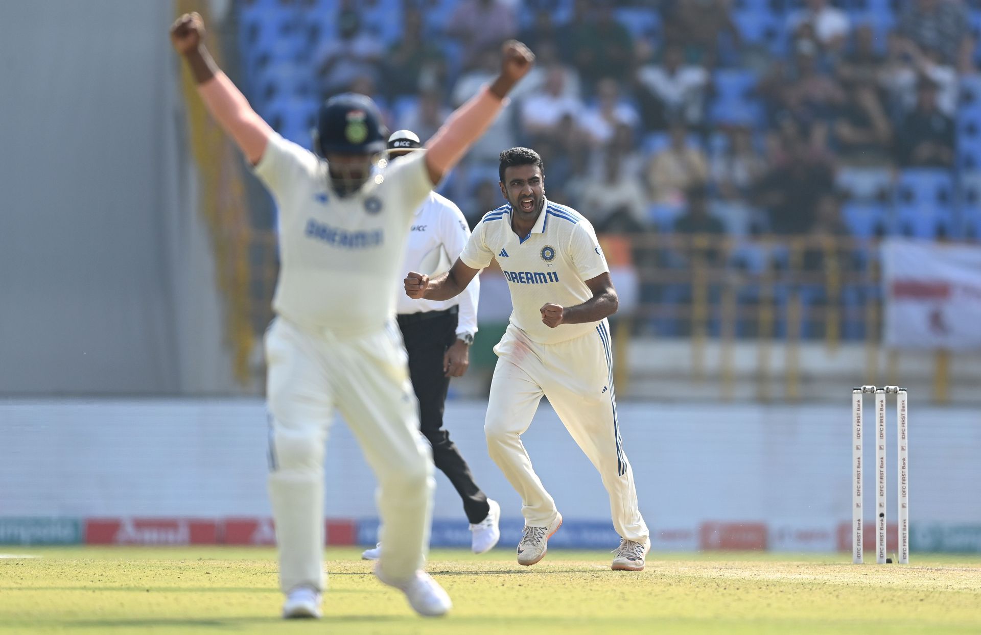 Ashwin celebrates his 500th Test wicket: India v England - 3rd Test Match: Day Two
