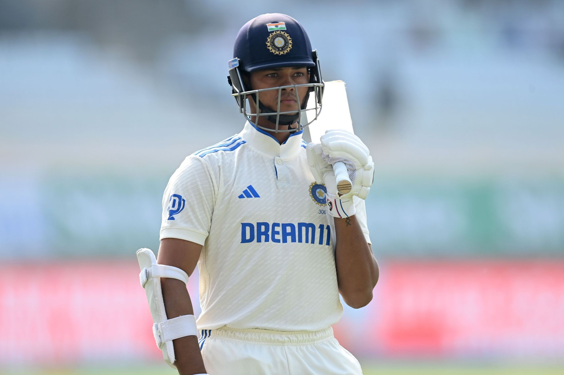 Yashasvi Jaiswal looks on: India v England - 4th Test Match: Day Four