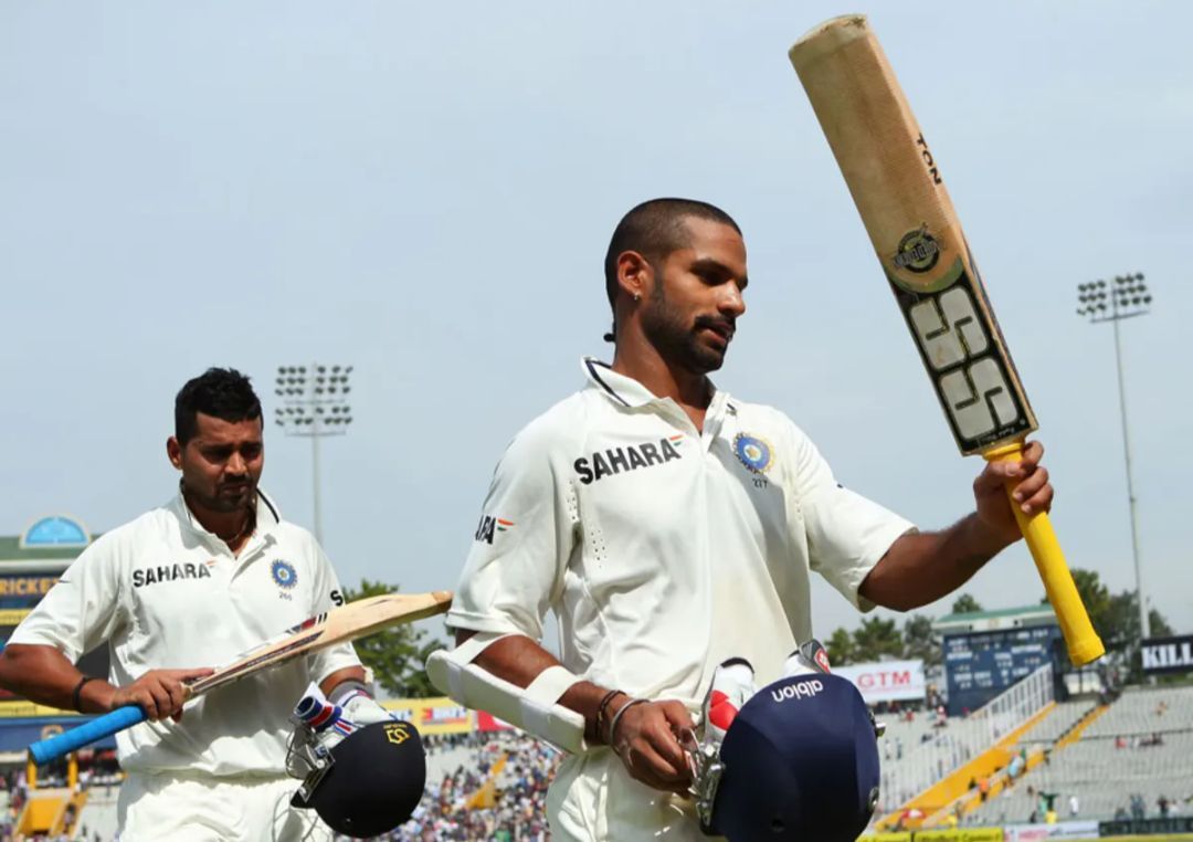 Murali Vijay and Shikhar Dhawan after forging a 200+ run partnership