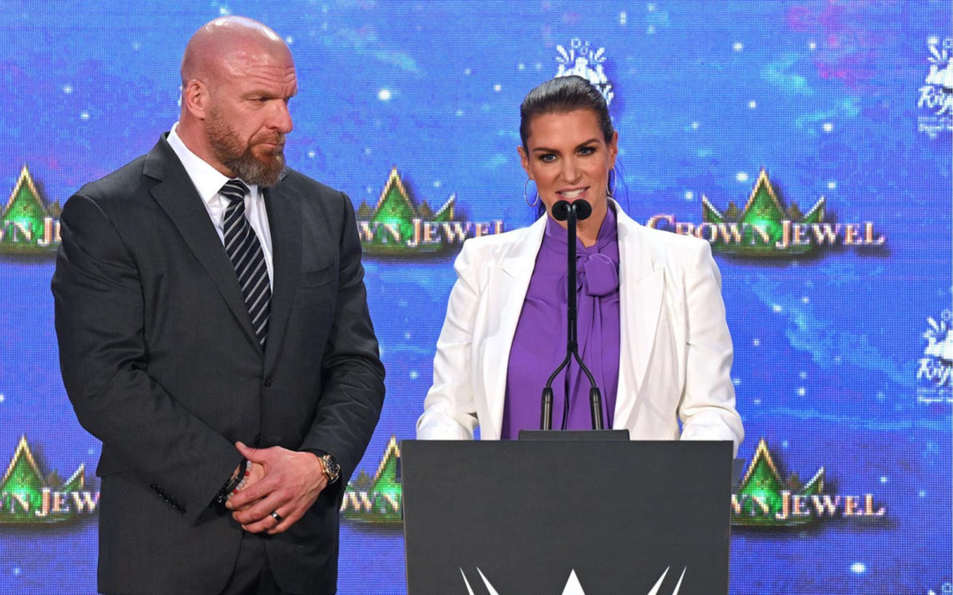 Triple H and Stephanie McMahon at a Press Conference