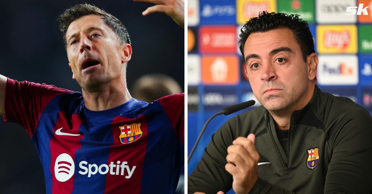 Barcelona striker Robert Lewandowski (left) and manager Xavi