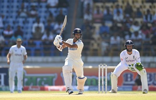 Yashasvi Jaiswal plays a shot. (Credits: Getty)