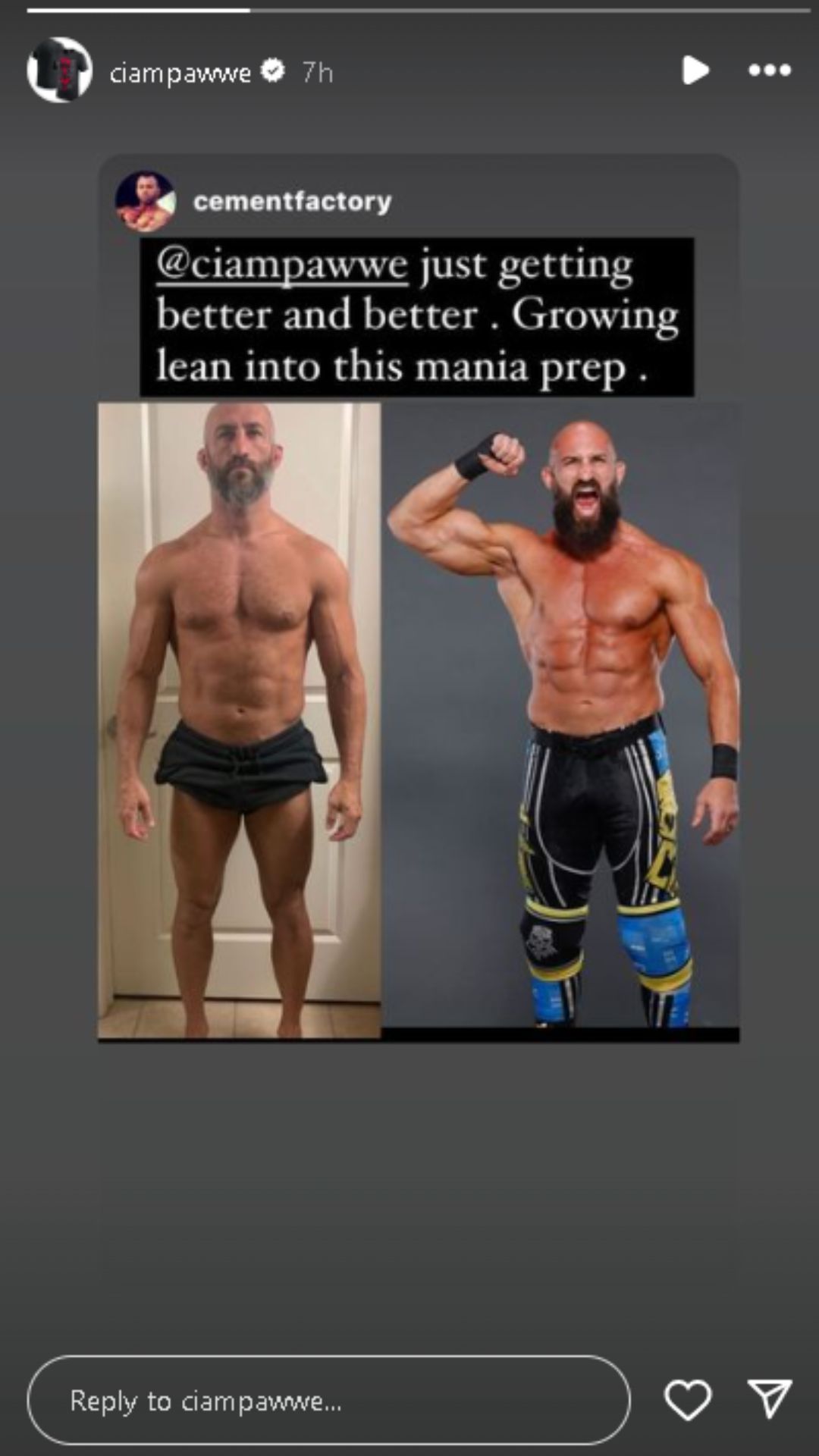 A screengrab of Tommaso Ciampa&#039;s Instagram Story.