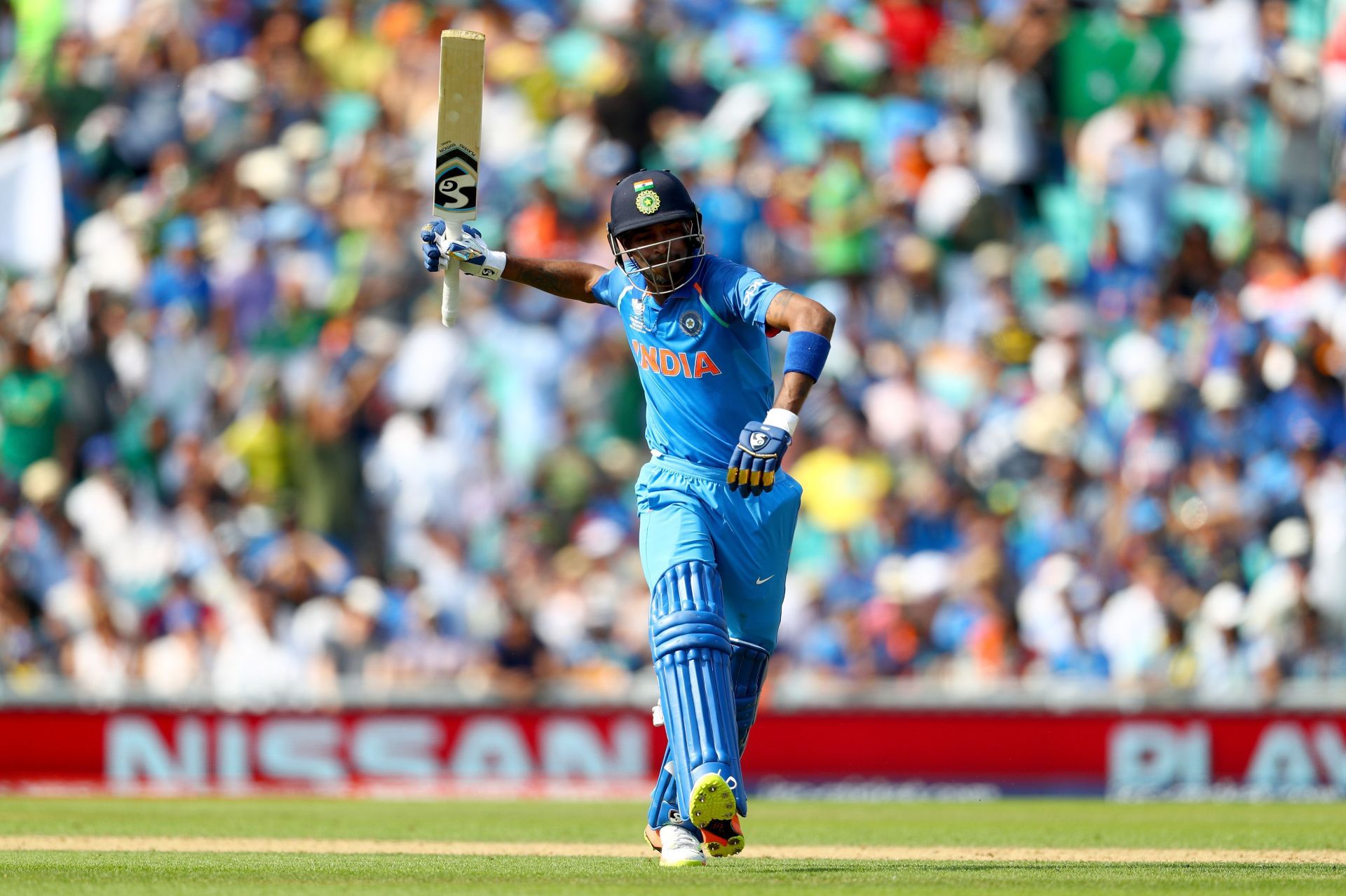 Hardik Pandya slams his bat in frustration after being run out in the 2017 Champions Trophy final. (Pic: Getty Images)