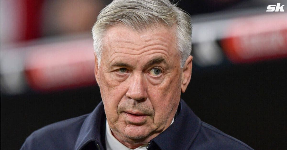 Real Madrid boss Carlo Ancelotti looks on.