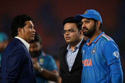 Jay Shah with Sachin Tendulkar and Rohit Sharma. (Credits: Getty)