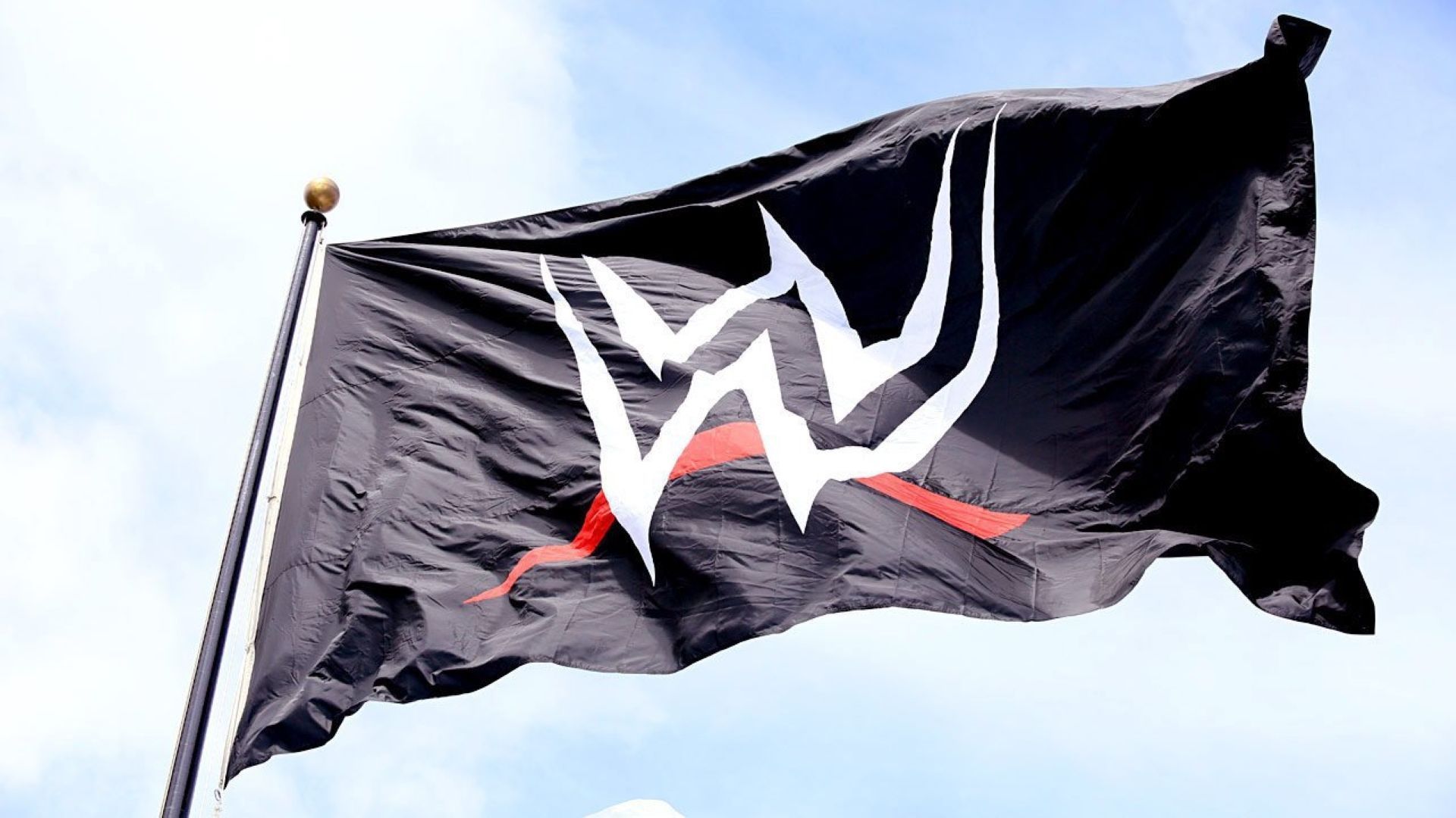 The official WWE logo flag flying at company HQ in Stamford, CT