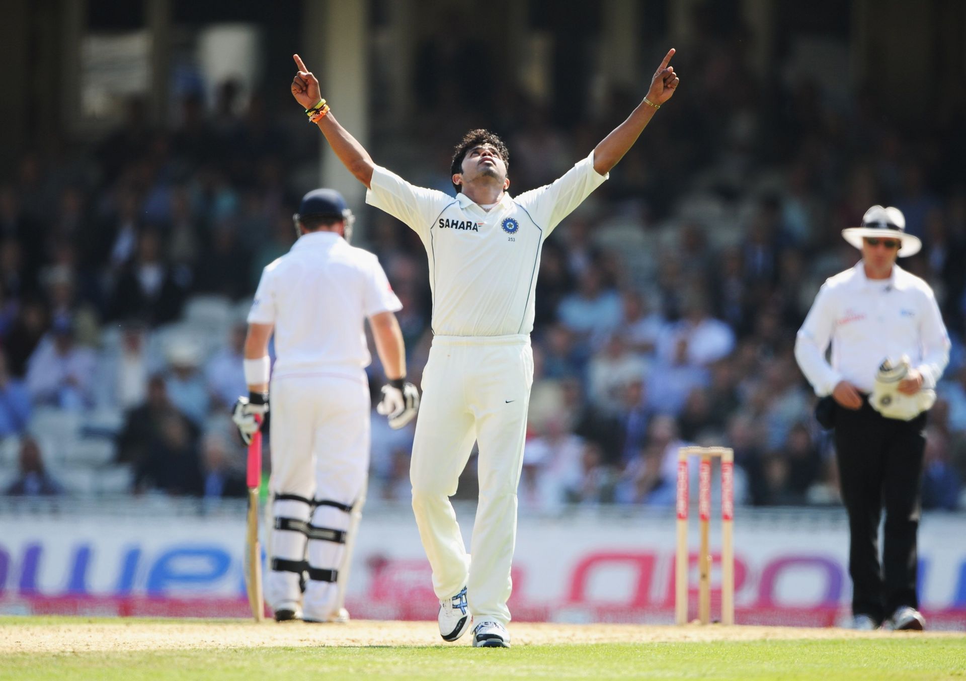 Sreesanth celebrating Andrew Strauss&#039; wicket during England v India: 4th npower Test