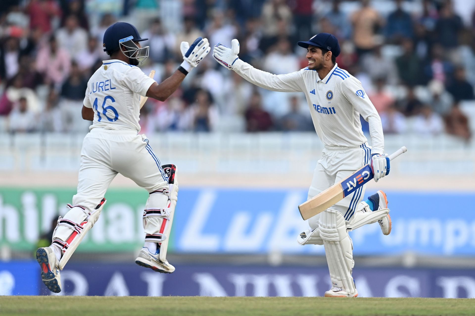 Dhruv Jurel and Shubman Gill celebrate: India v England - 4th Test Match: Day Four
