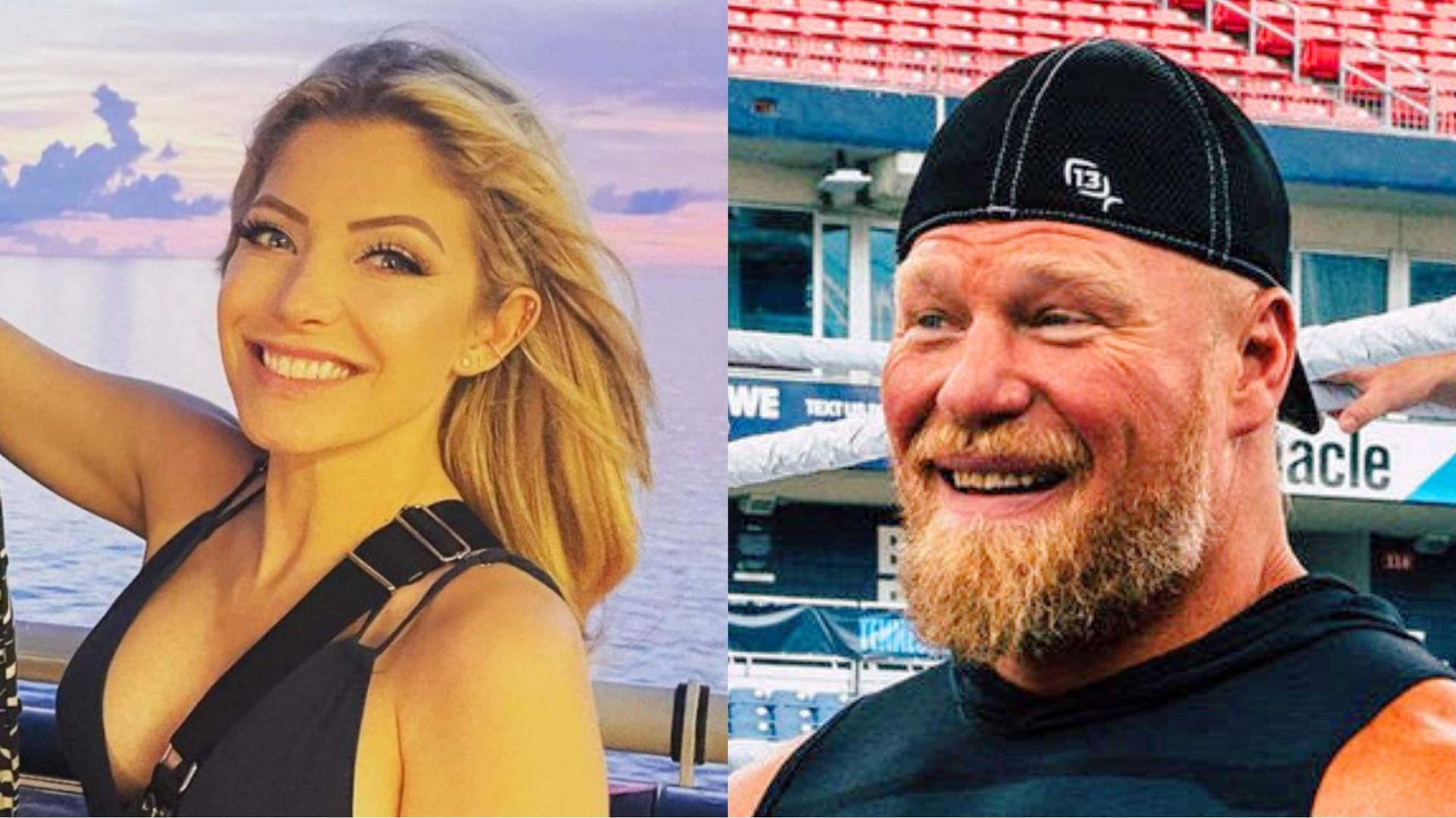 WWE Superstar Alexa Bliss (left) and Brock Lesnar (right)