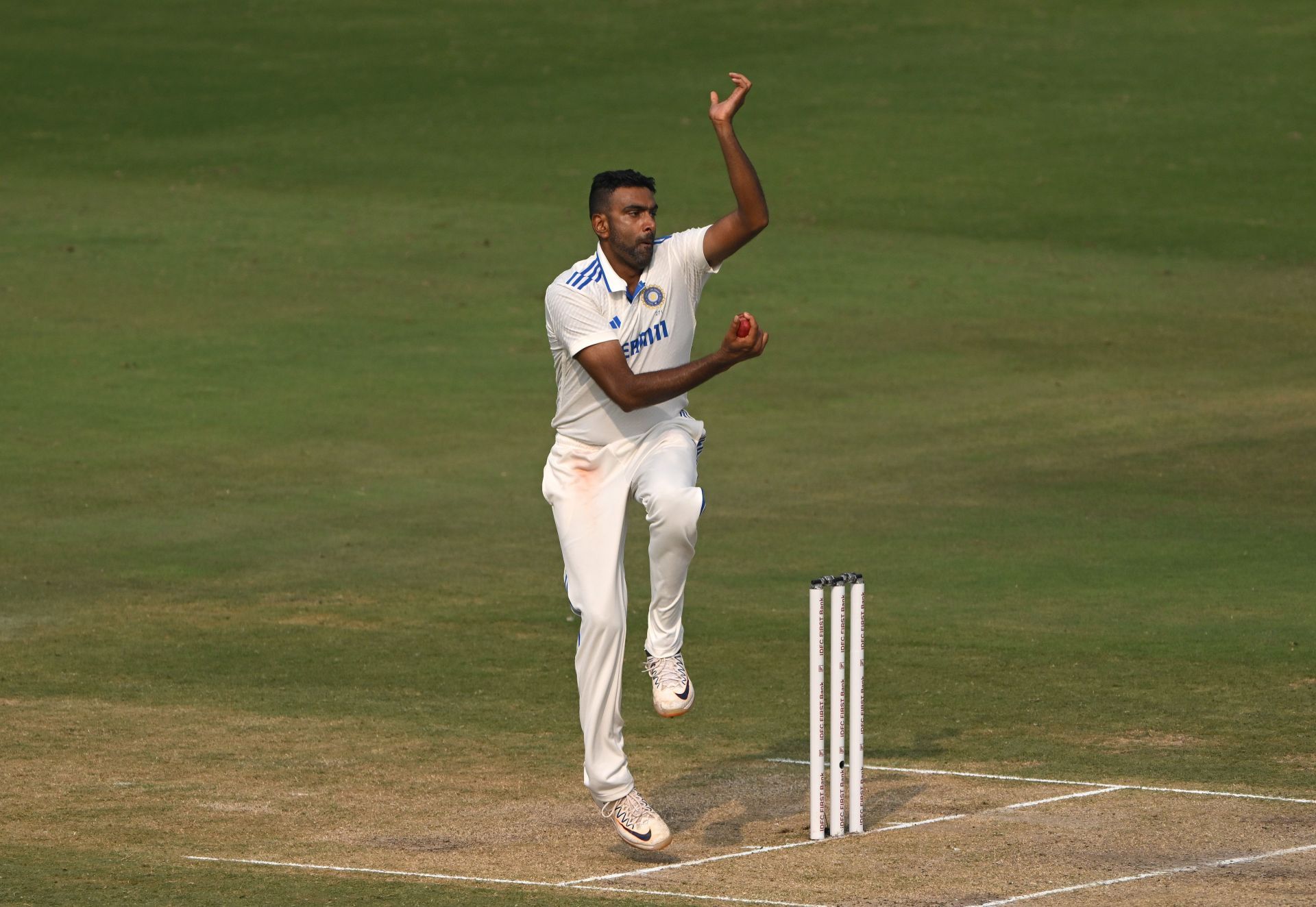 Ravi Ashwin bowls: India v England - 2nd Test Match: Day Two