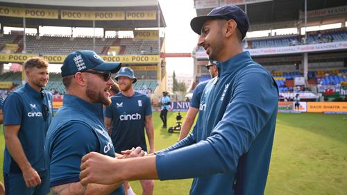 Brendon McCullum and Shoaib Bashir. (Credits: Getty)