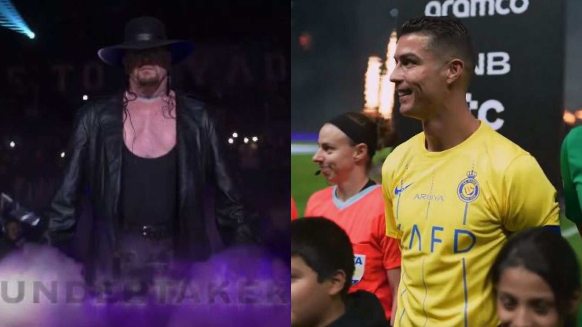 WWE Hall of Famer The Undertaker (left) and Cristiano Ronaldo (right)