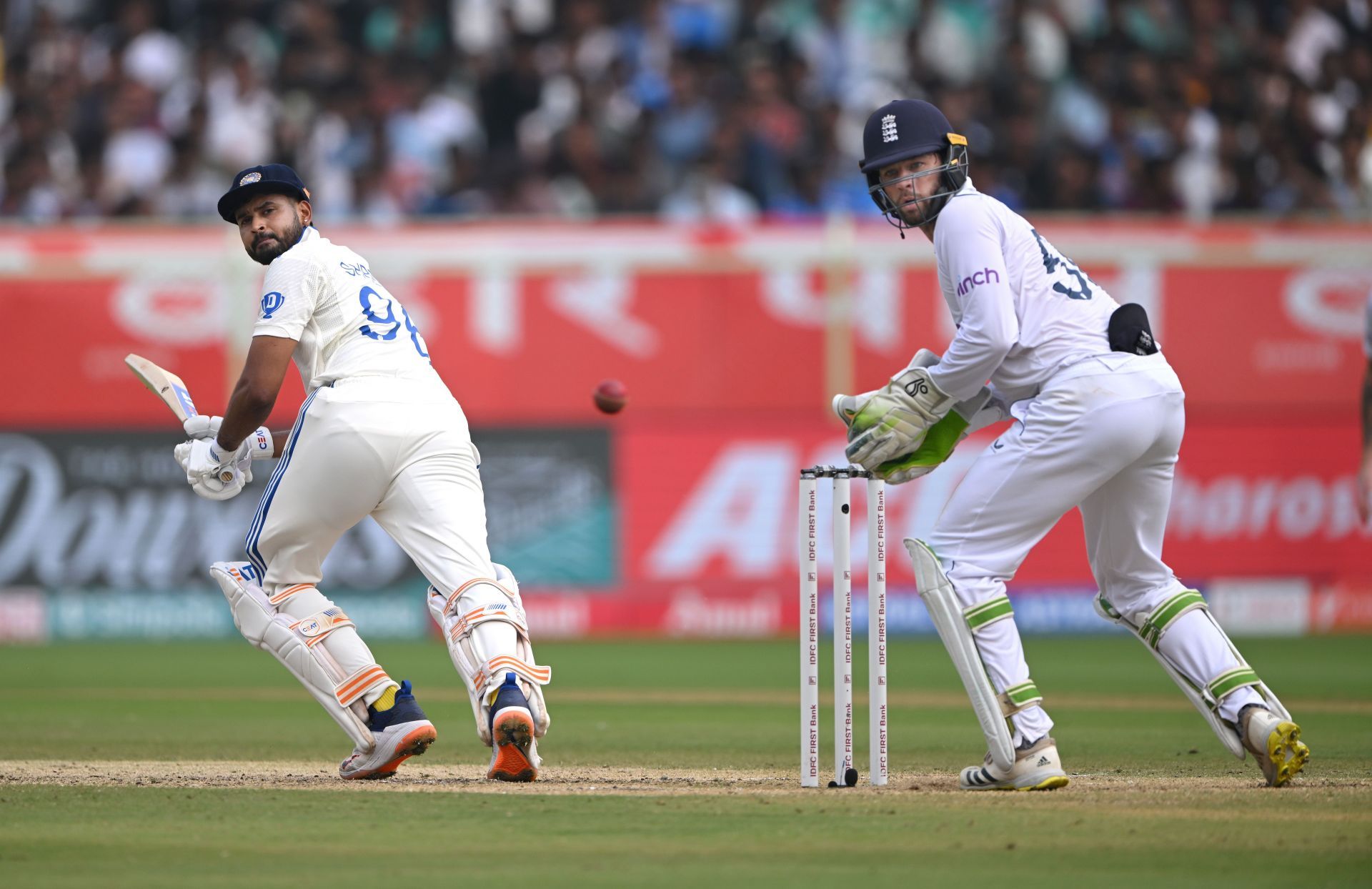 Shreyas Iyer bats: India v England - 2nd Test Match: Day Three