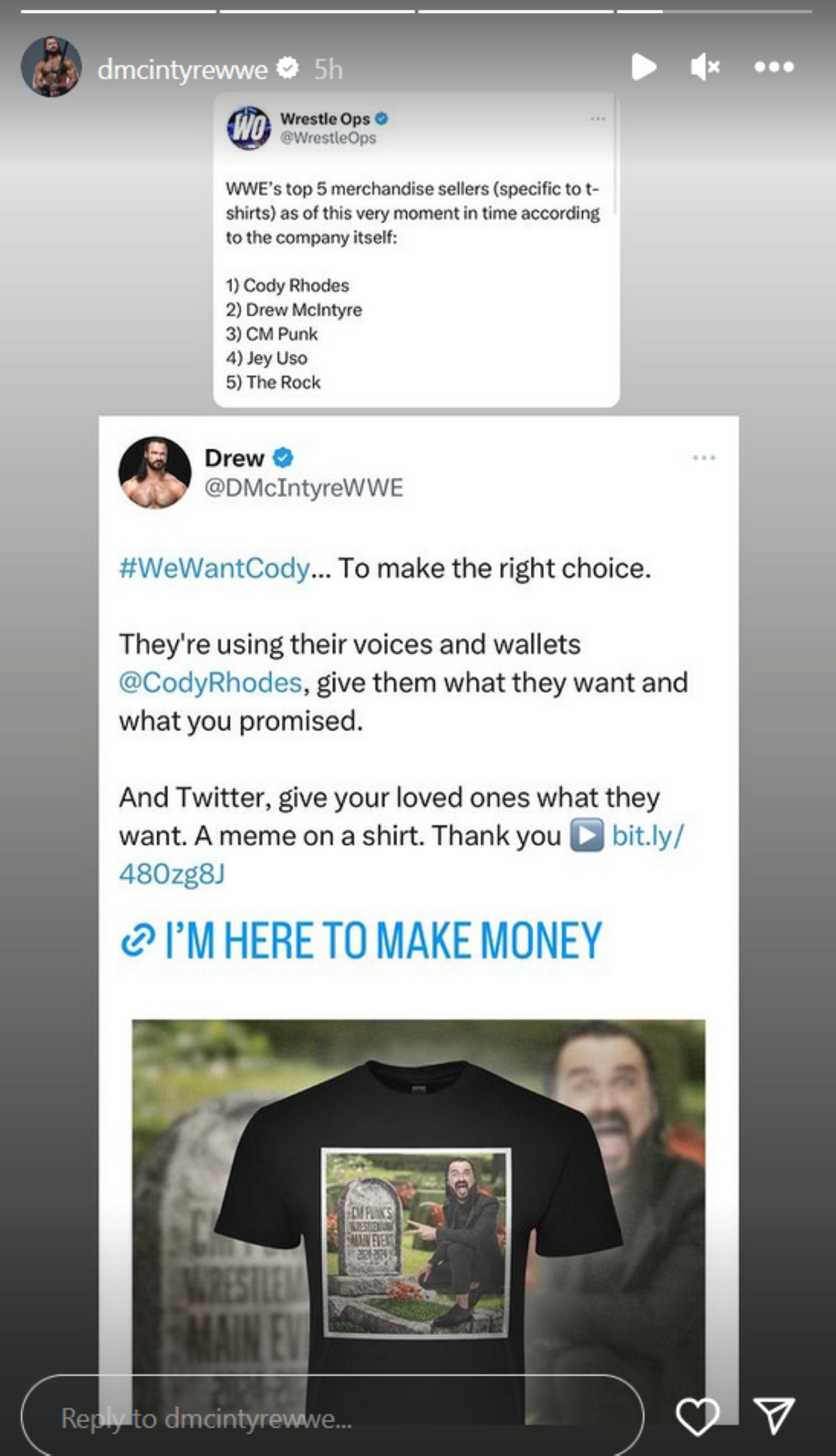 Screenshot of McIntyre&#039;s post on Instagram Stories