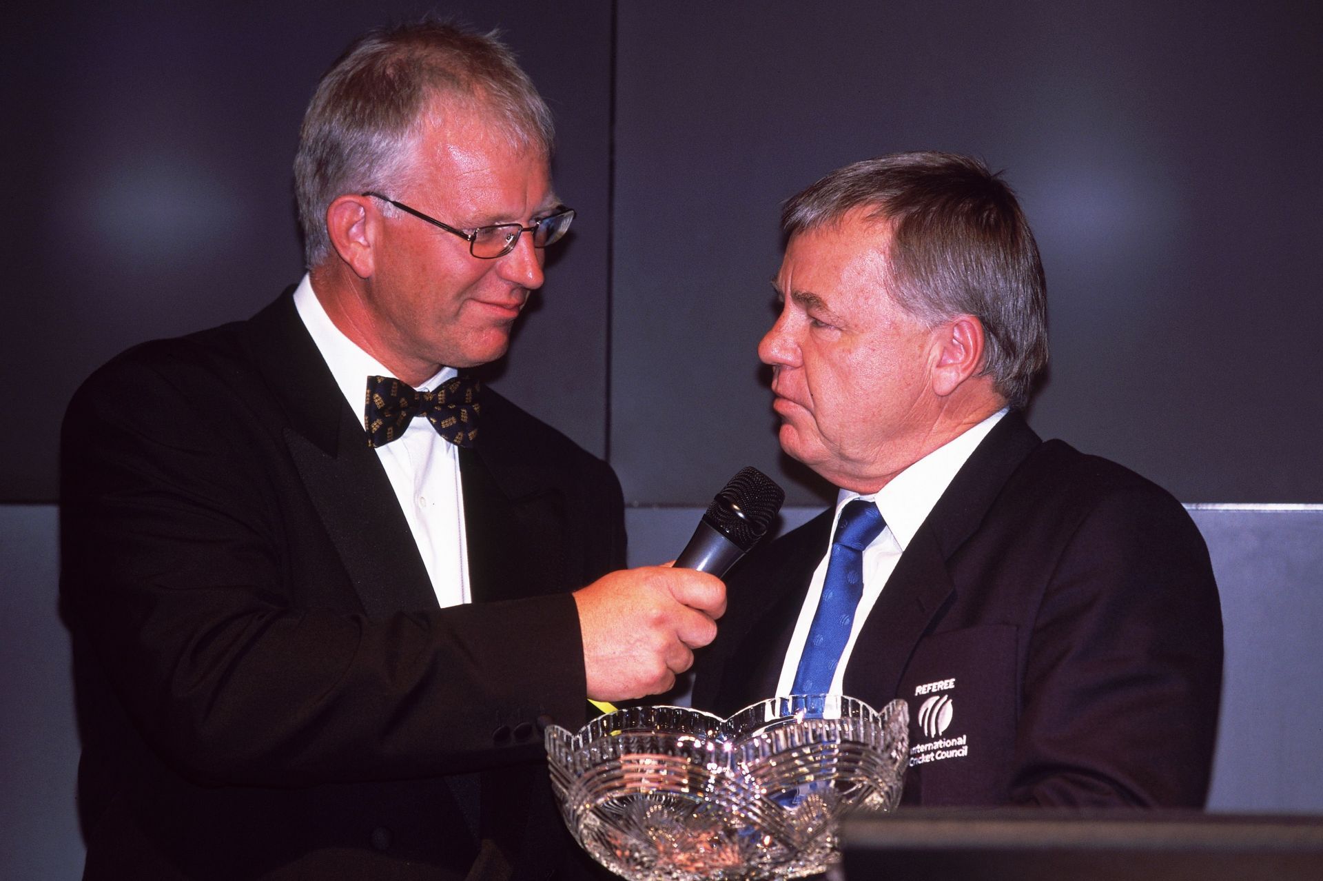 Paul Allott (left) talks to award winner Mike Procter 