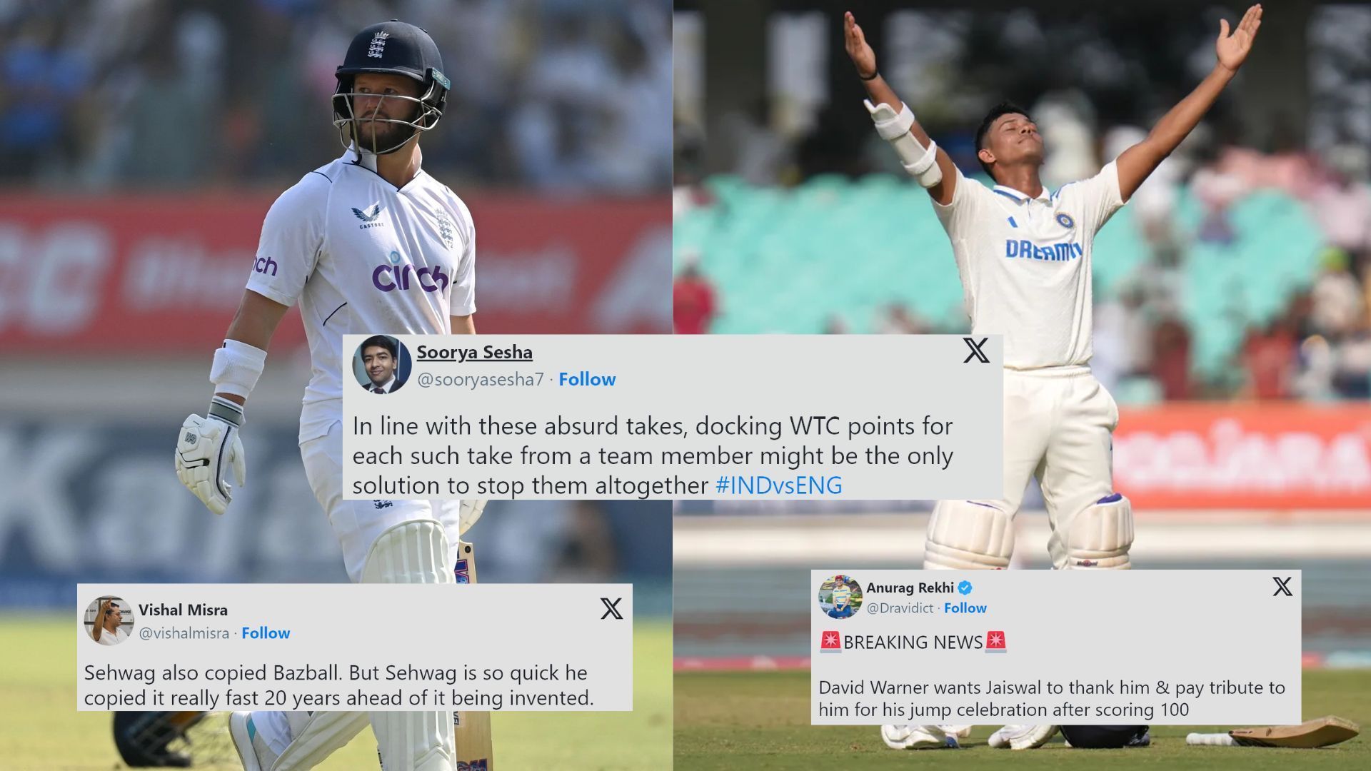 Fans slammed Ben Duckett (L) for his statement on Yashasvi Jaiswal