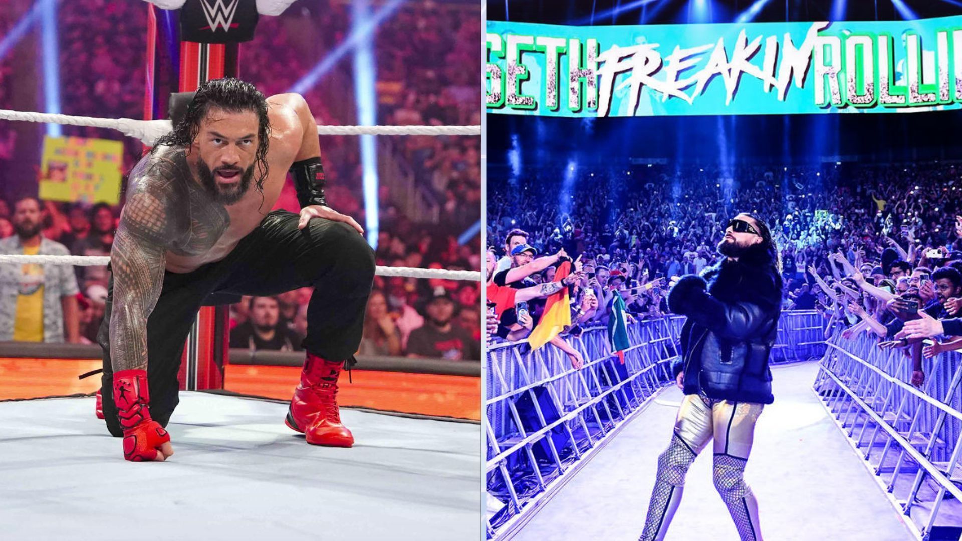 Roman Reigns (left); Seth Rollins (right)