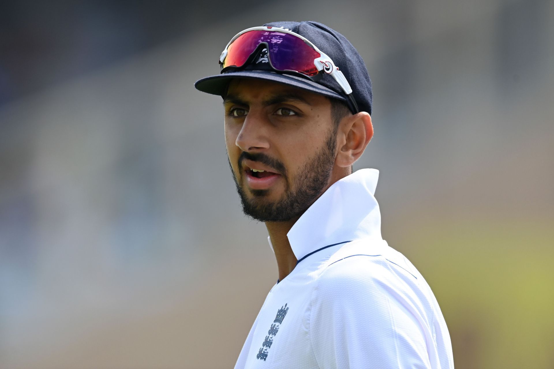 Shoaib Bashir looks on: India v England - 4th Test Match: Day Three