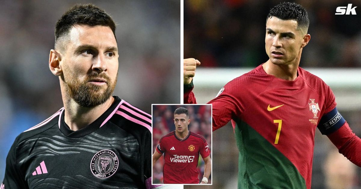 Lionel Messi, Diogo Dalot and Cristiano Ronaldo 