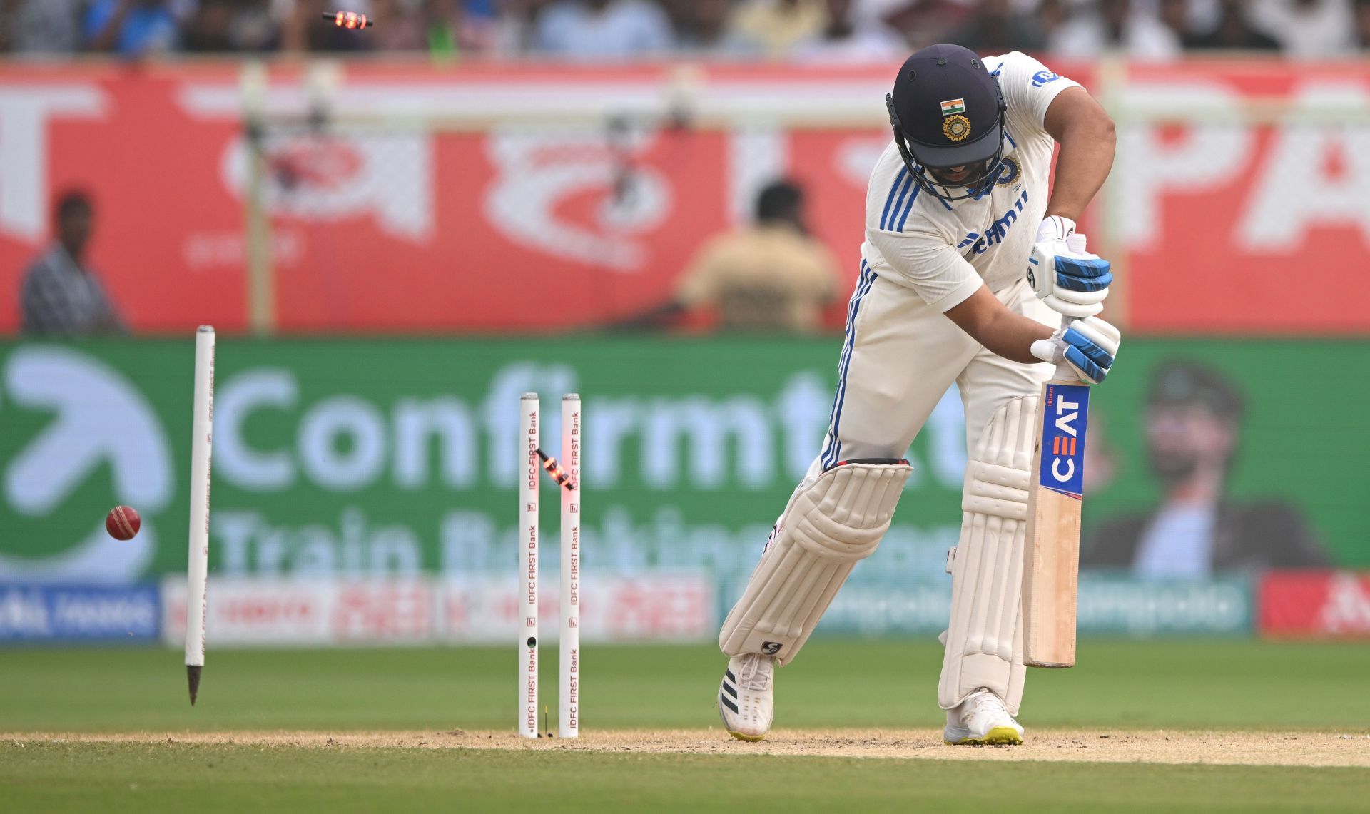 Rohit Sharma was castled by James Anderson in India&#039;s second innings. [P/C: Getty]