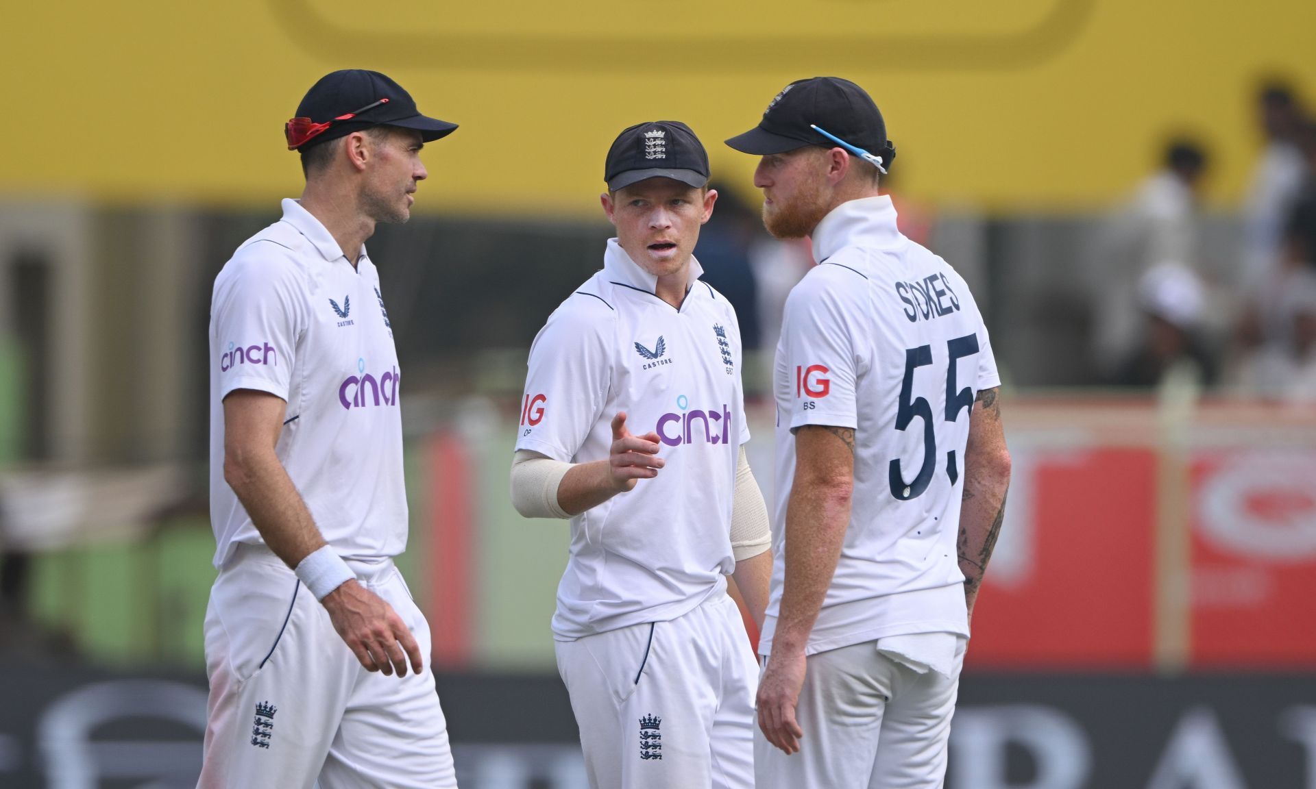 James Anderson, Ollie Pope, and Ben Stokes. (Credits: Getty)