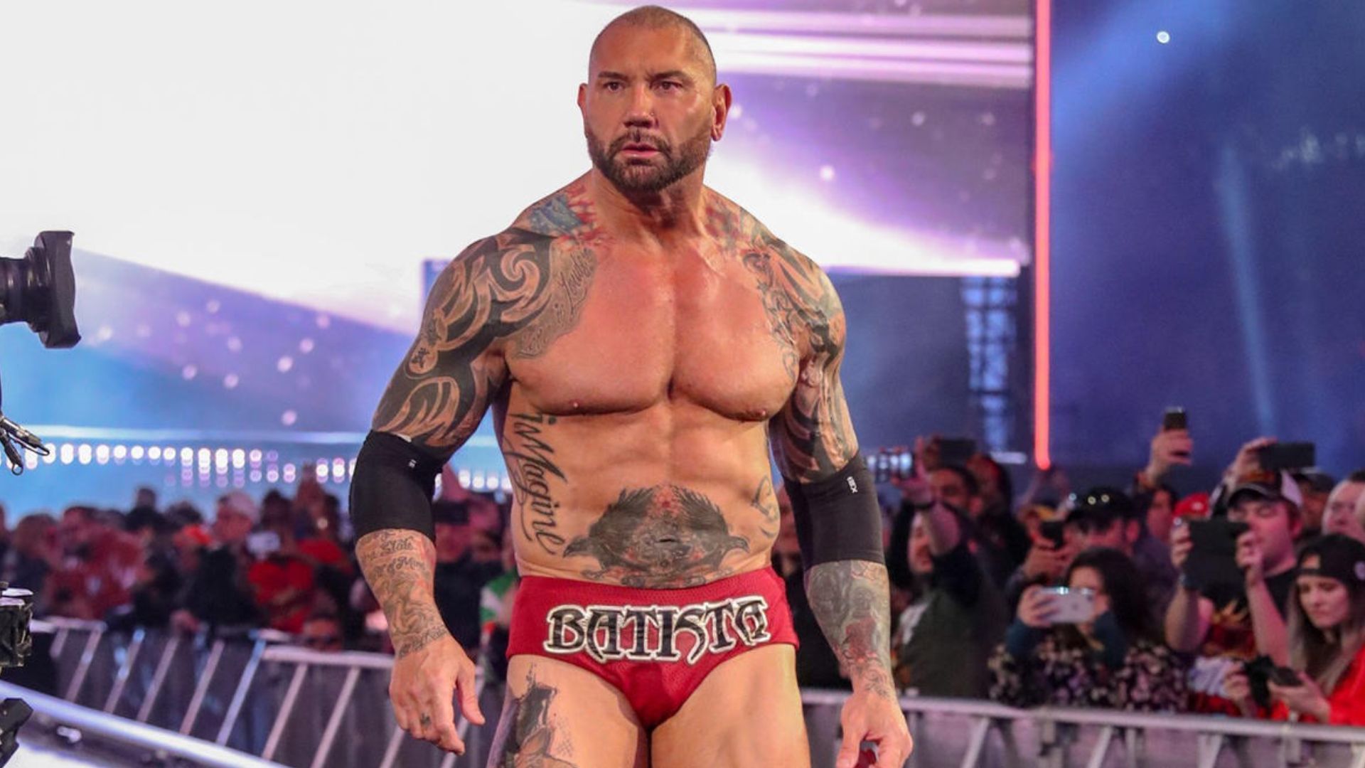 Dave Bautista during his entrance at WrestleMania 35