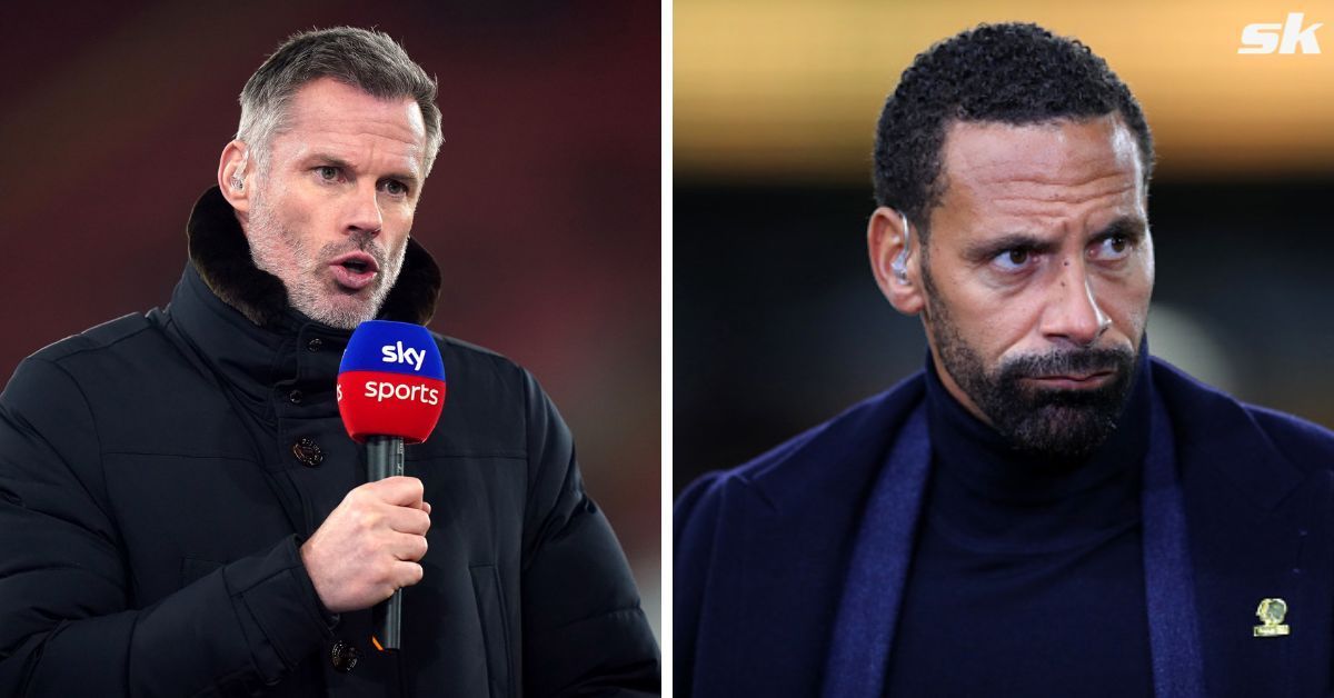 Jamie Carragher and Rio Ferdinand engage in banter after Manchester United beat Liverpool