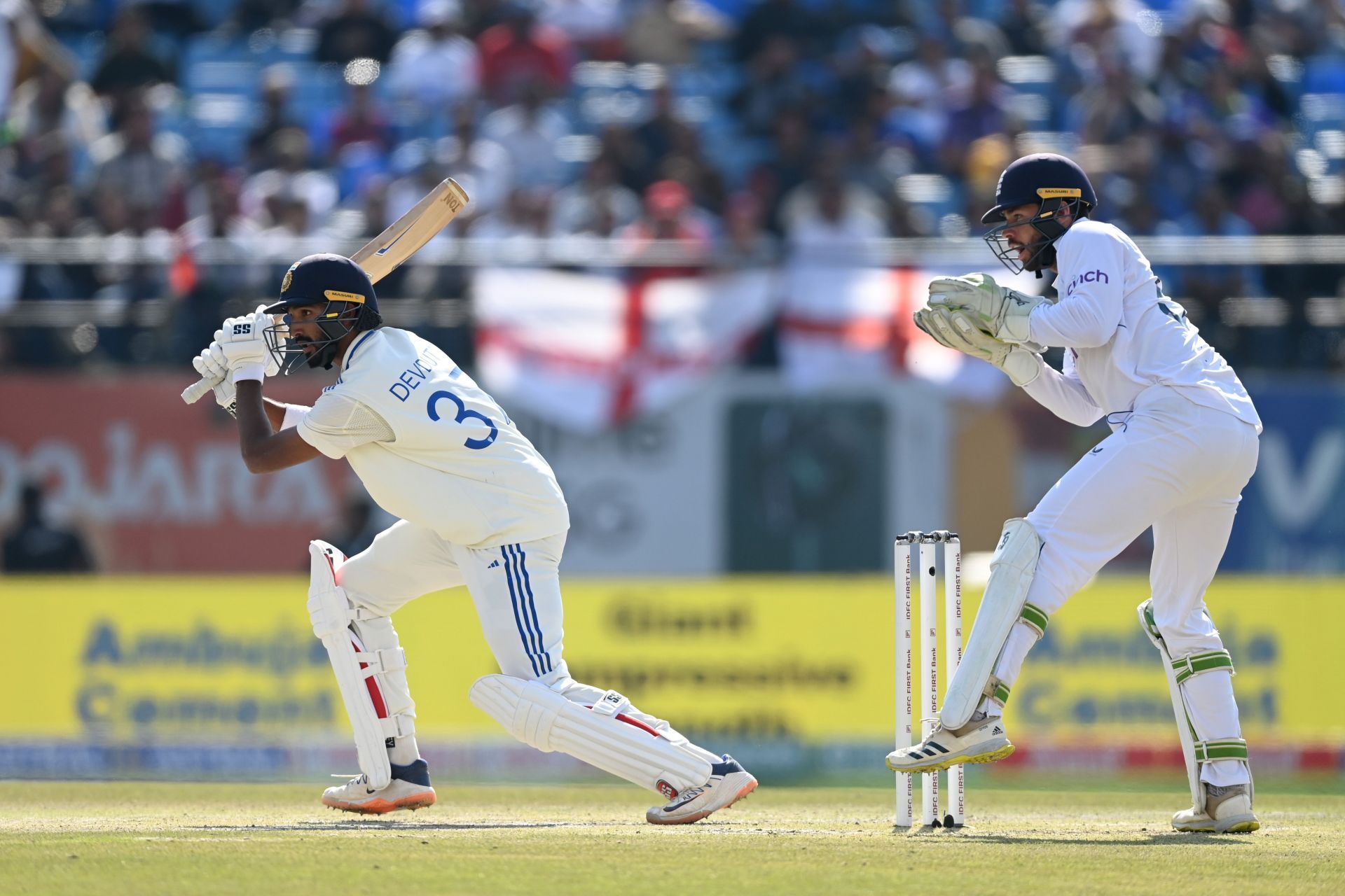 Devdutt Padikkal batting during the Dharamsala Test.