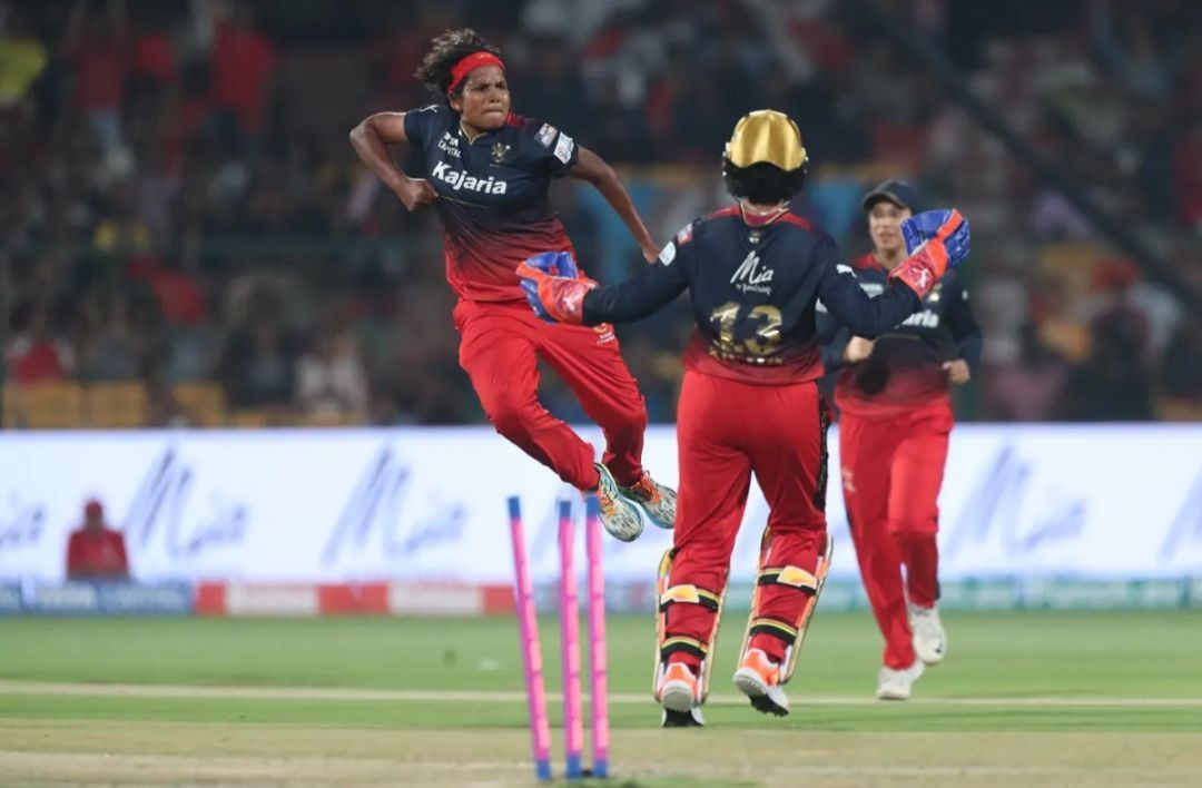 Sobhana Asha pumped up after a wicket in WPL 2024